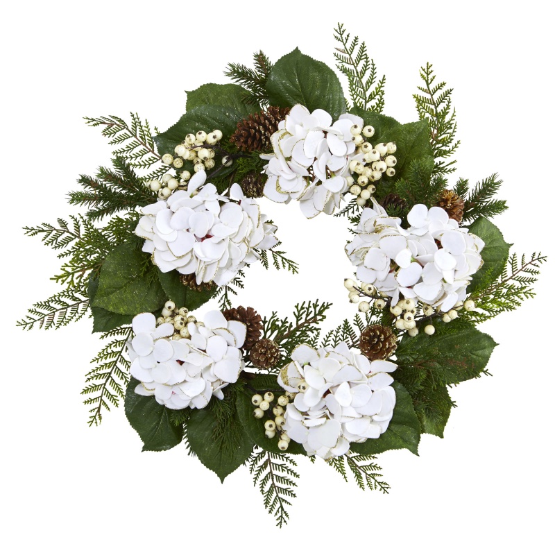 24” Gold Trimmed Hydrangea And Berry Wreath