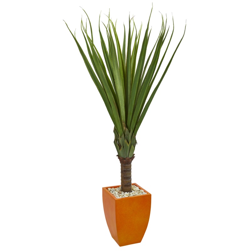 5.5’ Spiky Agave Artificial Plant In Orange Planter
