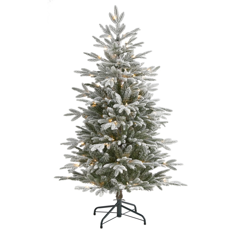 4.5’ Flocked Manchester Spruce Artificial Christmas Tree With 100 Lights And 357 Bendable Branches