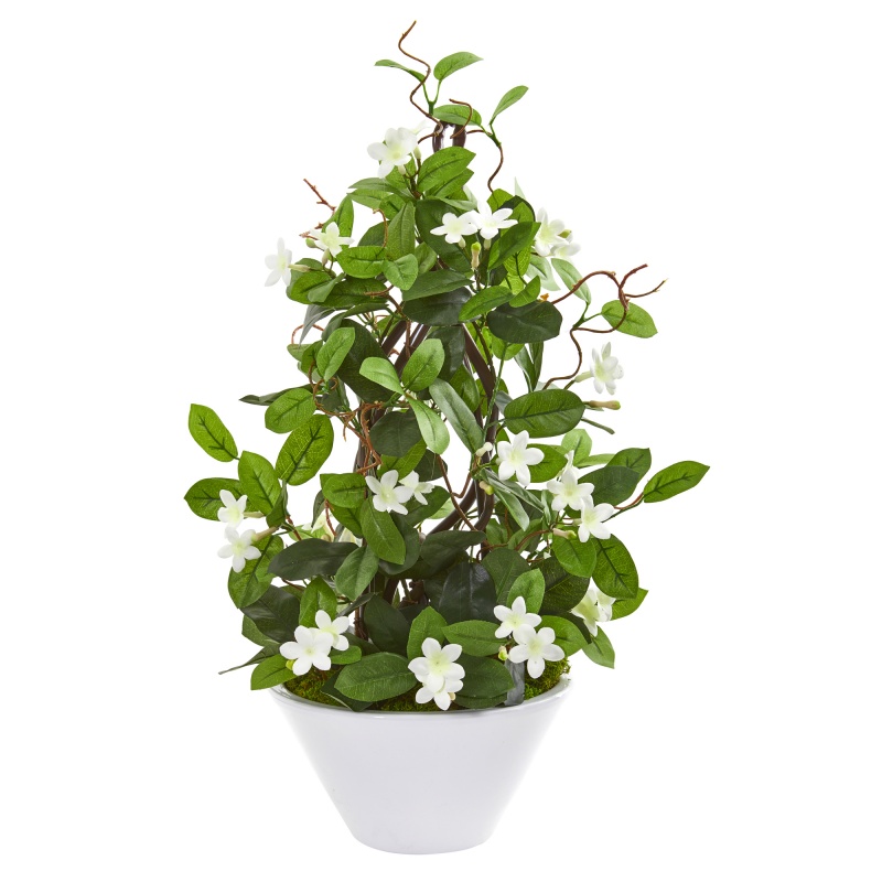 24” Stephanotis Artificial Climbing Plant In White Planter