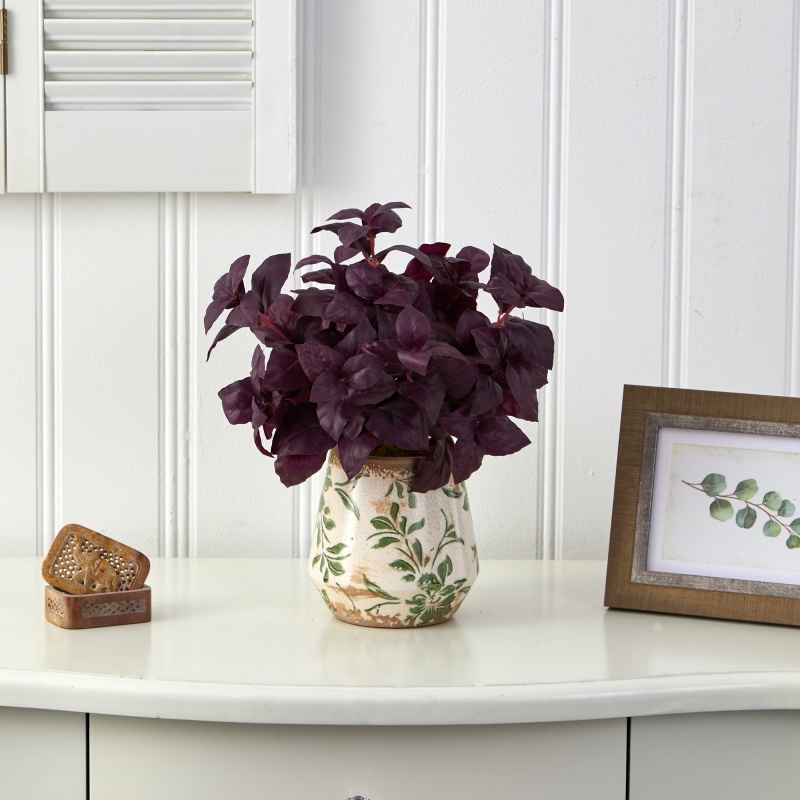 Burgundy Artificial Basil Plant