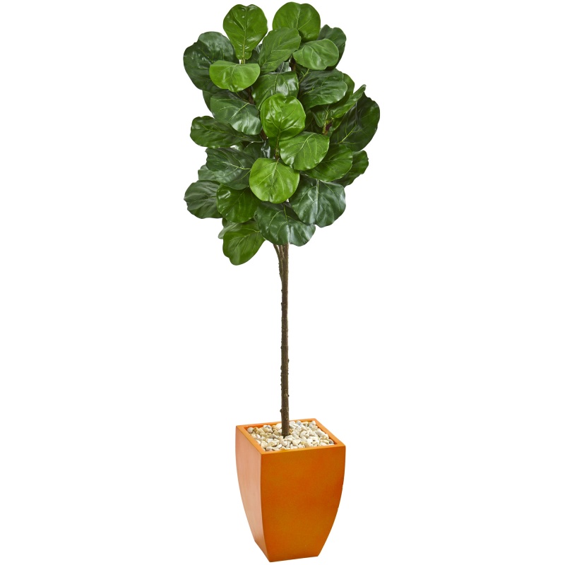 6’ Fiddle Leaf Artificial Tree In Orange Planter