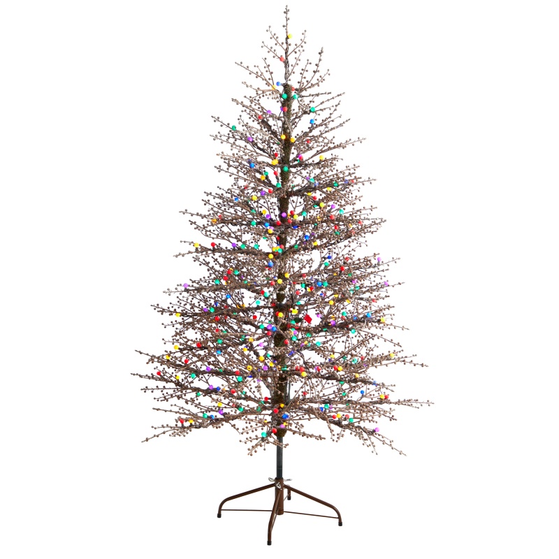 6' Frosted Berry Twig Tree With 350 Multicolored Gum Ball Led Lights And 808 Bendable Branches