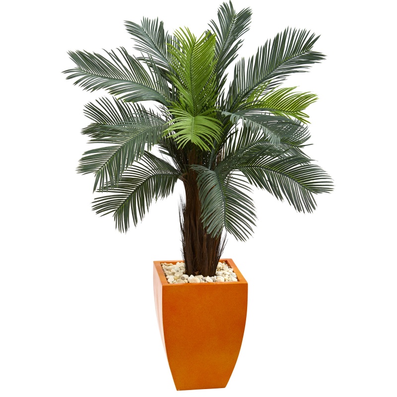 4.5’ Cycas Artificial Tree In Orange Planter Uv Resistant (Indoor/Outdoor)