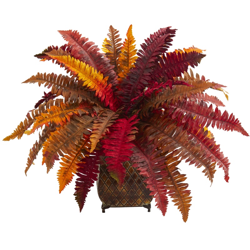 Autumn Boston Fern Artificial Plant In Metal Planter