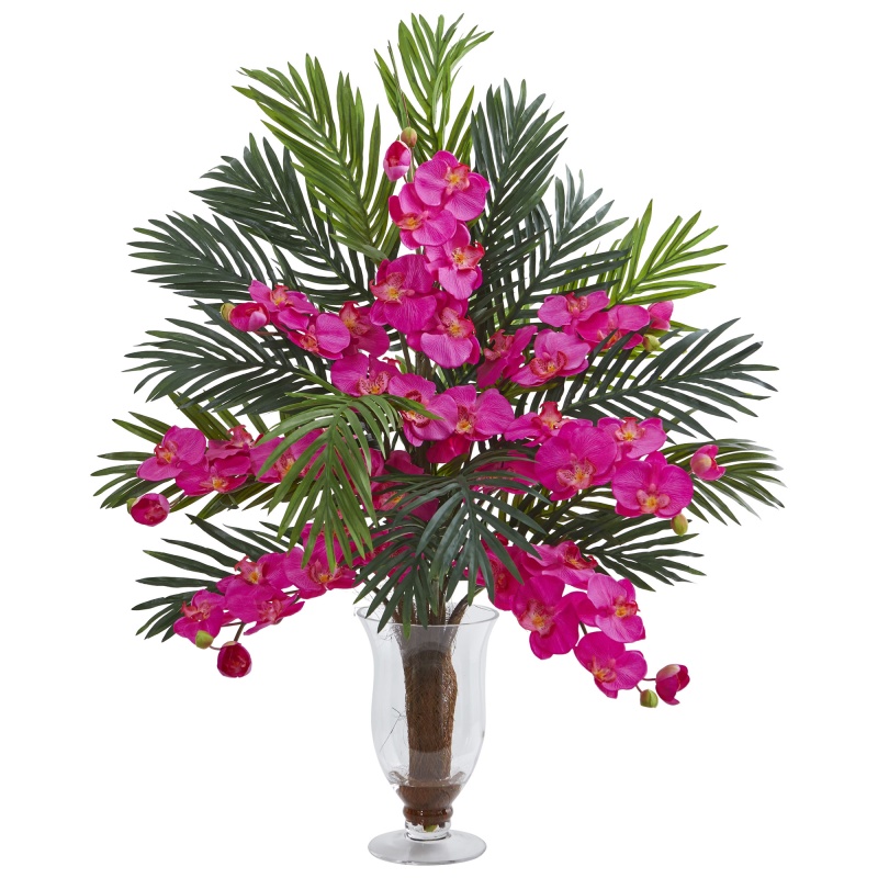 Phalaenopsis Orchid And Areca Palm Artificial Arrangement