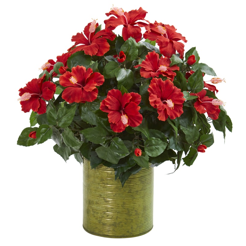 Hibiscus Artificial Plant In Metal Planter