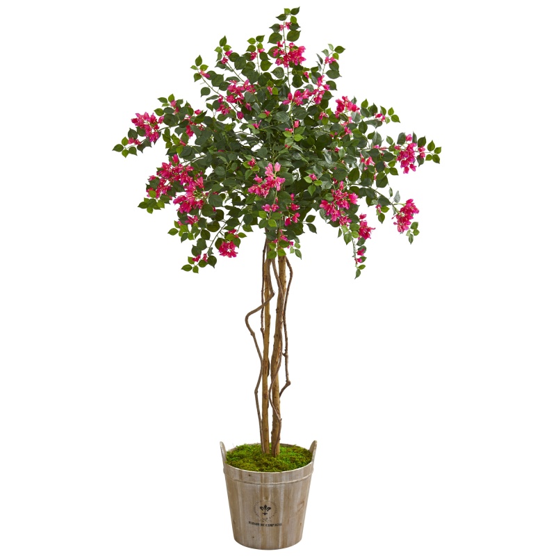 6’ Bougainvillea Artificial Tree In Farmhouse Planter