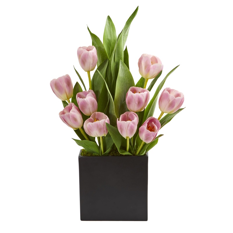 Tulips Artificial Arrangement In Black Vase