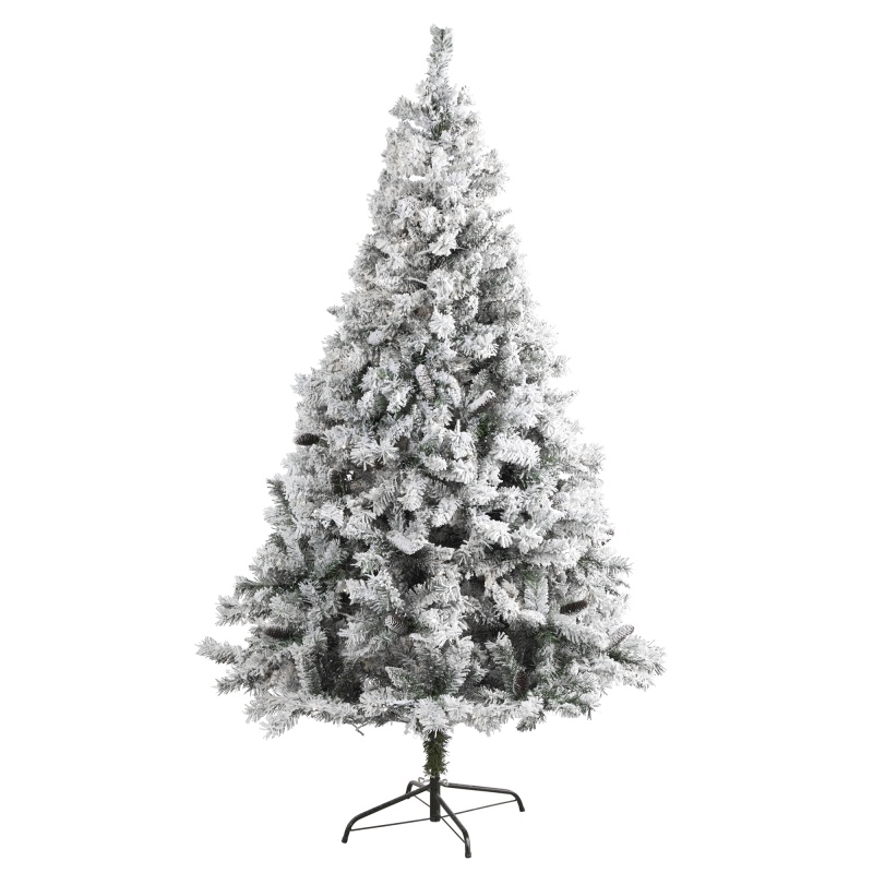 7' Flocked White River Mountain Pine Artificial Christmas Tree With Pinecones