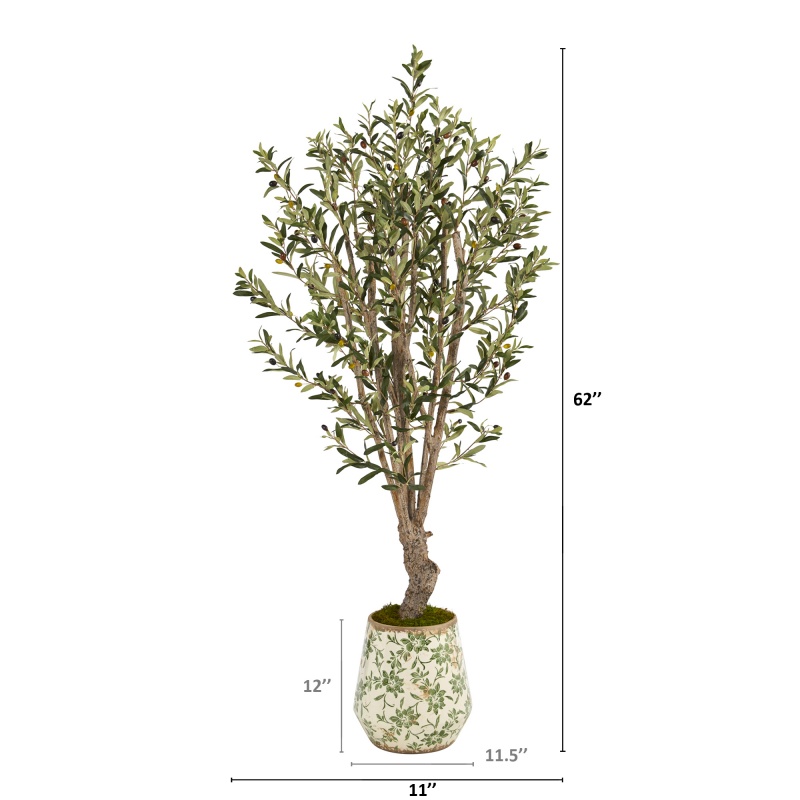 62” Olive Artificial Tree In Floral Print Planter