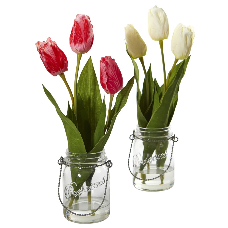 Tulip Artificial Arrangement In Jar (Set Of 2)