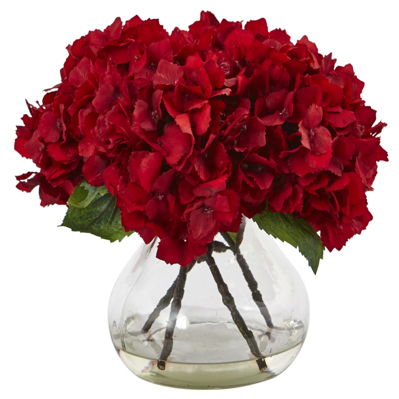 Red Hydrangea With Vase Silk Flower Arrangement