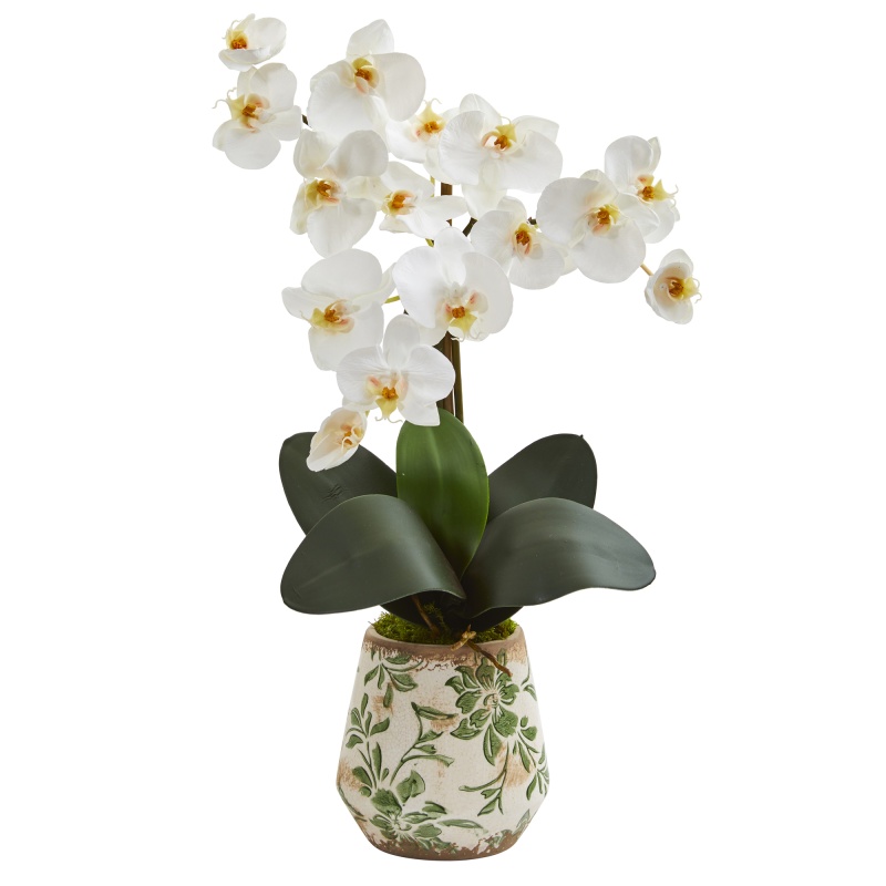 20” Phalaenopsis Orchid Artificial Arrangement In Floral Vase