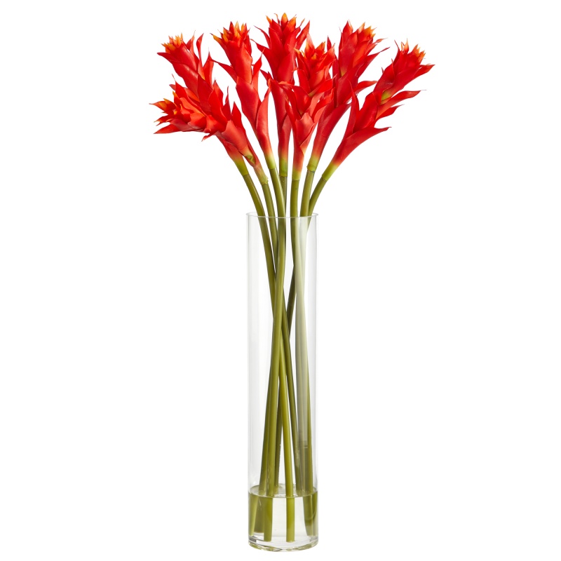 28” Star Bromeliad Artificial Arrangement In Cylinder Vase