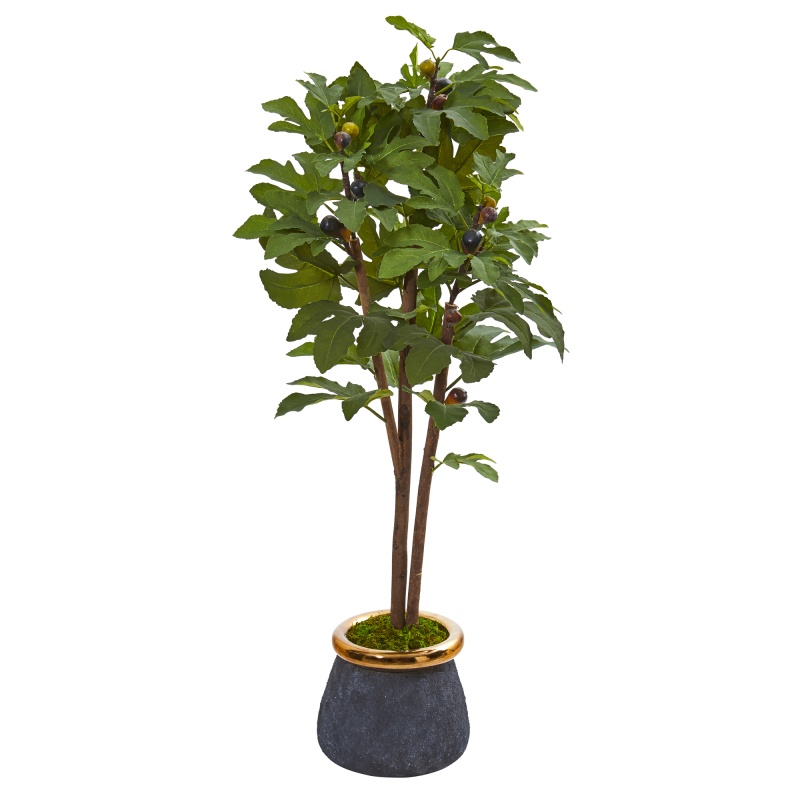46” Fig Artificial Tree In Planter With Brass Trimming