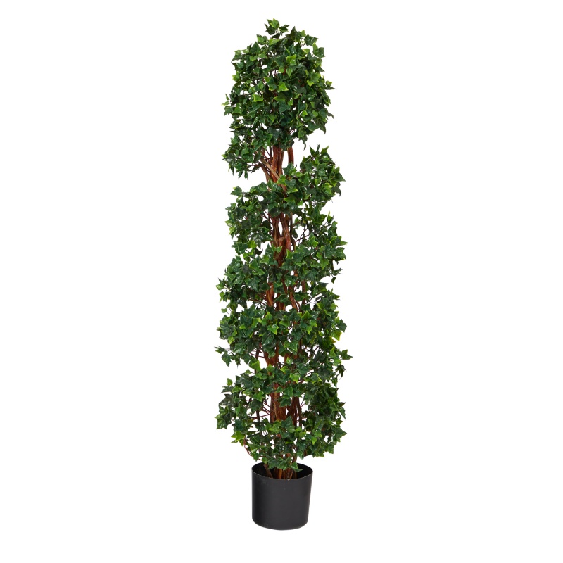 4.5’ English Ivy Spiral Topiary Artificial Tree With Natural Trunk Uv Resistant (Indoor/Outdoor)
