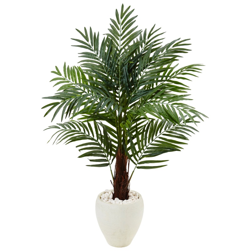 4.5’ Areca Palm Tree In White Oval Planter