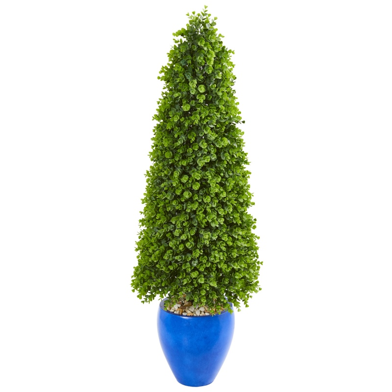 52” Eucalyptus Topiary Artificial Tree in Blue Planter