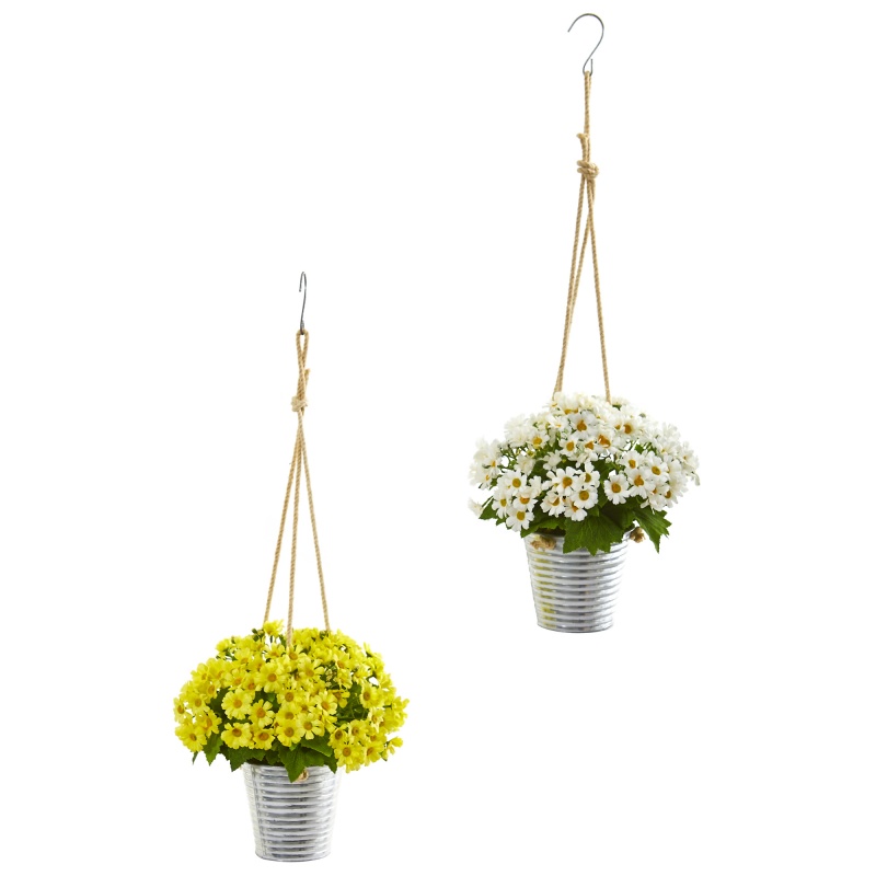 24” Daisy Artificial Arrangement In Hanging Bucket (Set Of 2)