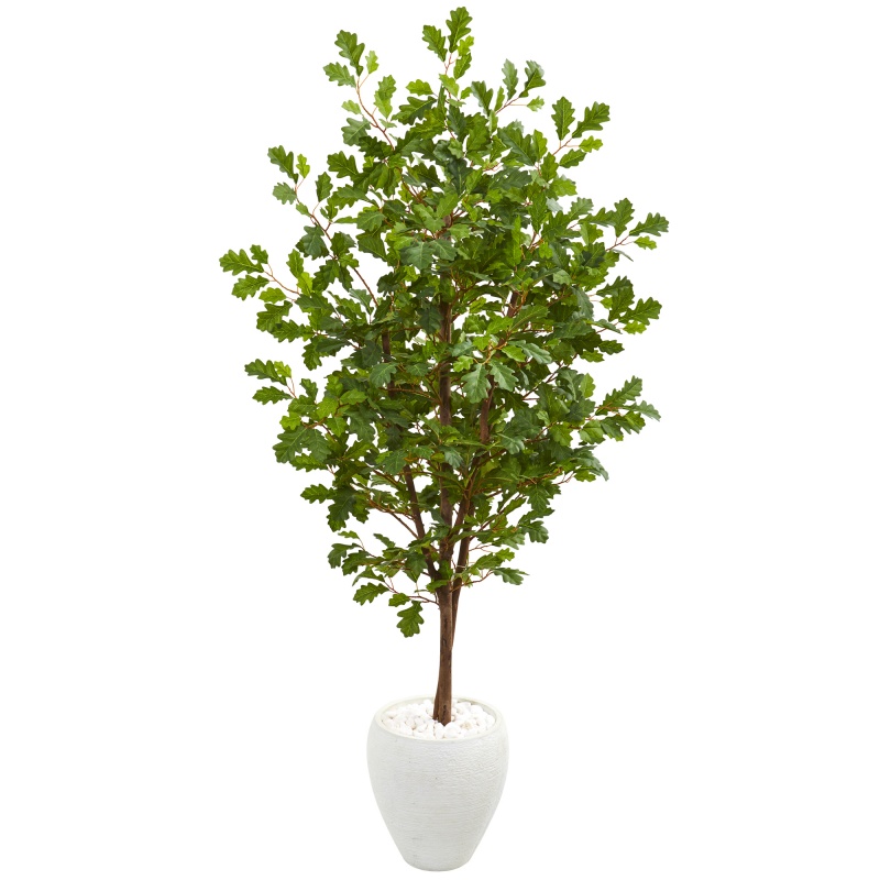 68” Oak Artificial Tree In White Planter