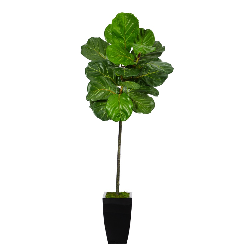 58” Fiddle Leaf Artificial Tree In Black Metal Planter