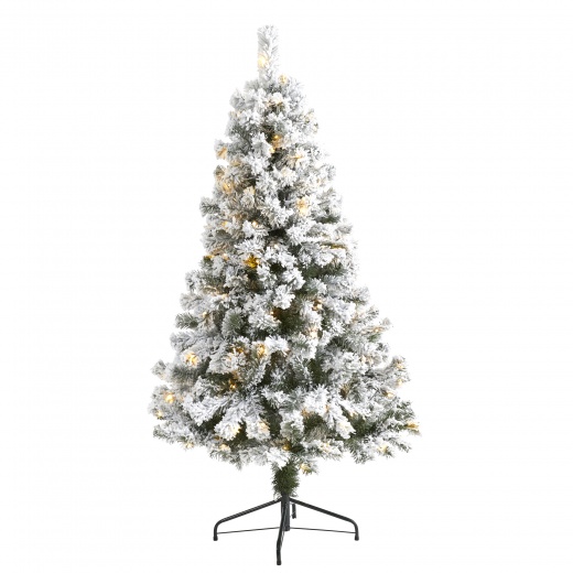 5' Flocked West Virginia Fir Artificial Christmas Tree With 150 Led Lights