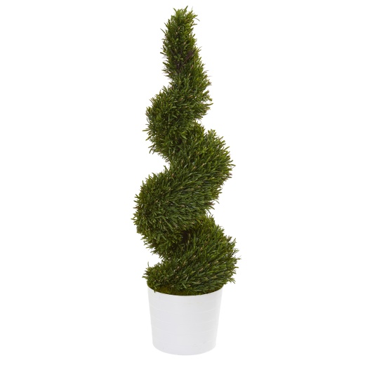 50” Rosemary Spiral Topiary Artificial Tree in White Planter