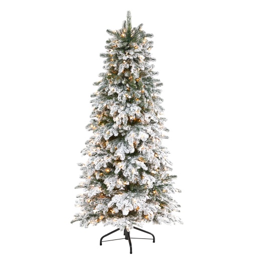 6' Flocked North Carolina Fir Artificial Christmas Tree with 450 Warm White Lights and 1560 Bendable Branches