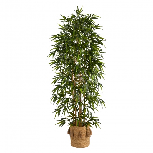 6' Bamboo Artificial Tree With 1024 Bendable Branches In Handmade Natural Jute Planter With Tassels
