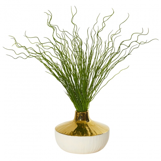 19” Curly Grass Artificial Plant In Designer Planter
