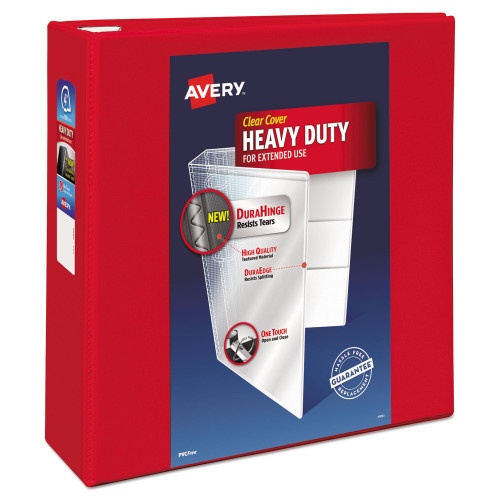 Avery Heavy-Duty View Binder With Durahinge And Locking One Touch Ezd Rings, 3 Rings, 4" Capacity, 11 X 8.5, Red