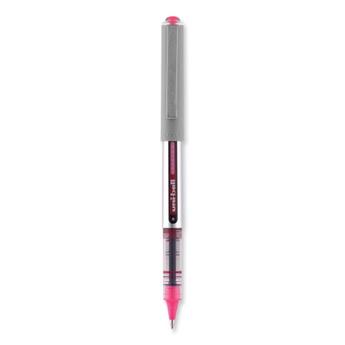 Uni-Ball Vision Roller Ball Pen, Stick, Fine 0.7 Mm, Pink Ink, Gray Barrel, Dozen