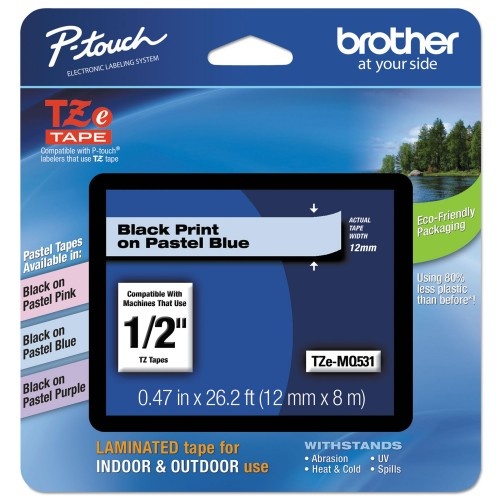Brother Tz Standard Adhesive Laminated Labeling Tape, 0.47" X 26.2 Ft, Pastel Blue