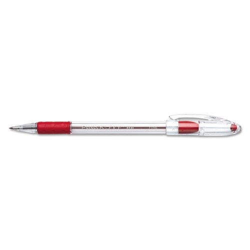 Pentel R.S.V.P. Ballpoint Pen, Stick, Fine 0.7 Mm, Red Ink, Clear/Red Barrel, Dozen