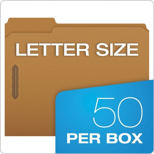 Pendaflex Kraft Folders With Two Fasteners, 1/3-Cut Tabs, Letter Size, Kraft, 50/Box