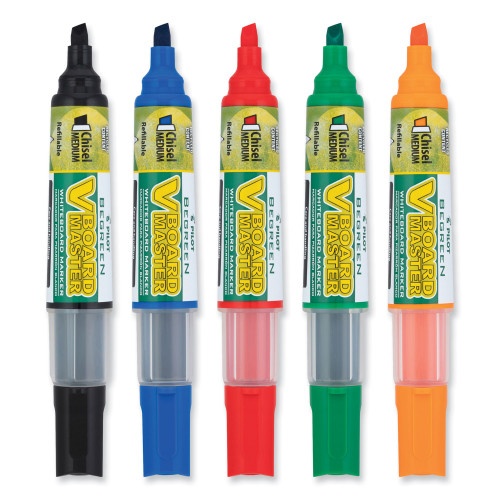 Pilot Begreen V Board Master Dry Erase Marker, Medium Chisel Tip, Assorted Colors, 5/Pack