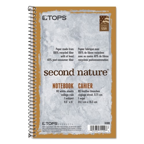 Tops Second Nature Single Subject Wirebound Notebooks, Medium/College Rule, Light Blue Cover, 9.5 X 6 Sheets