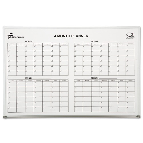 Abilityone 711001 Skilcraft Quartet Cubicle Calendar Board, Four Month, 24 X 36, White Surface, Aluminum Frame