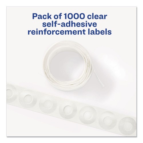 Avery Dispenser Pack Hole Reinforcements, 0.25" Dia, Clear, 1,000/Pack,