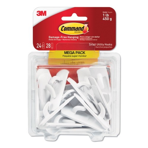 Command General Purpose Hooks, Small, 1 Lb Cap, White, 24 Hooks And 28 Strips/Pack