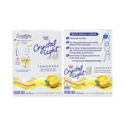 Crystal Light On-The-Go Sugar-Free Drink Mix, Lemonade, 0.17 Oz Single-Serving Tubes, 30/Pack, 2 Packs/Carton, Ships In 1-3 Business Days