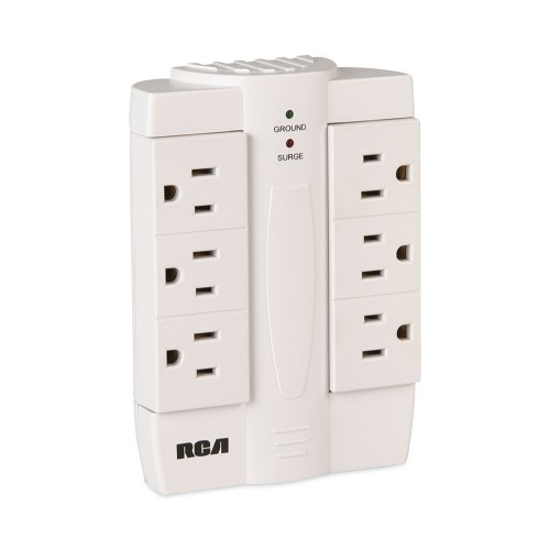 Rca 6 Outlet Swivel Surge Protector, 6 Ac Outlets, 1,200 J, White