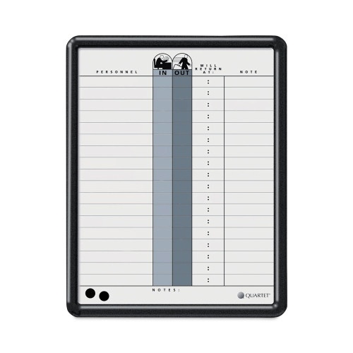 Quartet Employee In/Out Board, 11 X 14, Porcelain White/Gray Surface, Black Plastic Frame