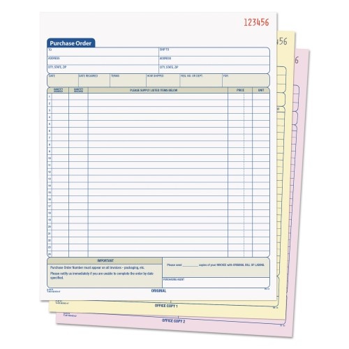 Tops Purchase Order Book, 22 Lines, Three-Part Carbonless, 8.38 X 10.19, 50 Forms Total