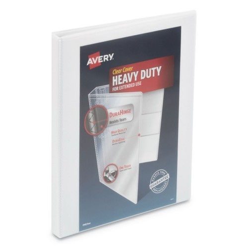 Avery Heavy-Duty View Binder With Durahinge And One Touch Slant Rings, 3 Rings, 0.5" Capacity, 11 X 8.5, White