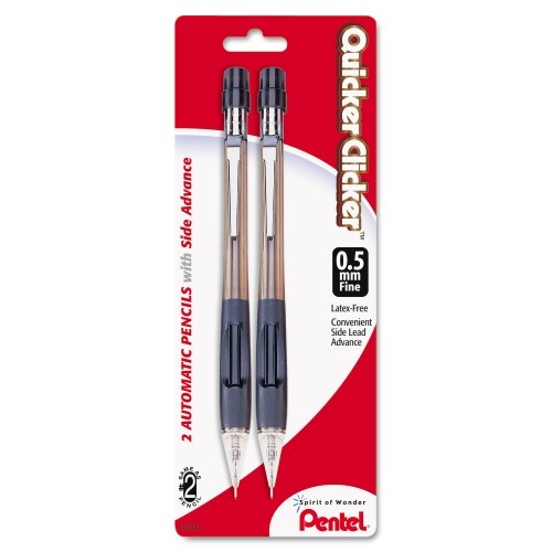 Pentel Quicker Clicker Mechanical Pencil, 0.5 Mm, Hb (#2.5), Black Lead, Smoke Barrel, 2/Pack