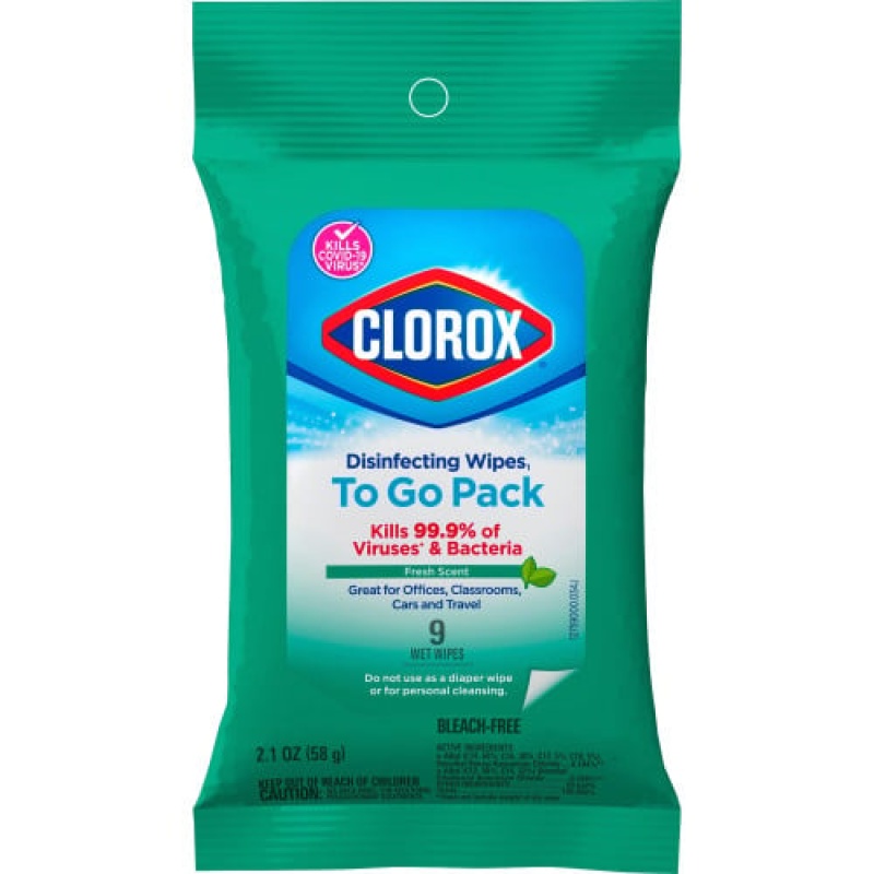 Clorox On The Go Bleach-Free Disinfecting Wipes Fresh Scent - Bleach-Free, Disinfectant, Antibacterial, Disposable - White - 9 Pack - 1 Each (60133)