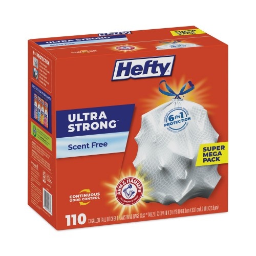 Hefty Ultra Strong Tall Kitchen Bags, Drawstring, Scent Free, 13 Gallon - 150 bags