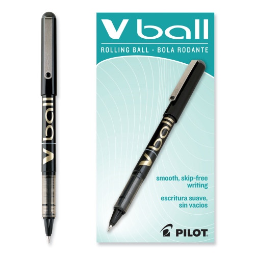 Pilot Vball Liquid Ink Roller Ball Pen, Stick, Fine 0.7 Mm, Black Ink, Black Barrel, Dozen